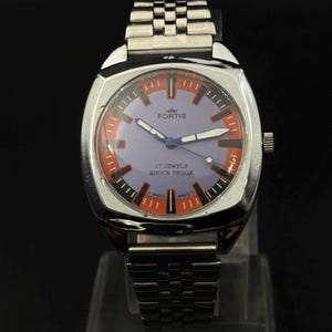 Vintage Fortis schwarzes Zifferblatt Herren Armbanduhr Bewegung Nummer St96 Made in Swiss