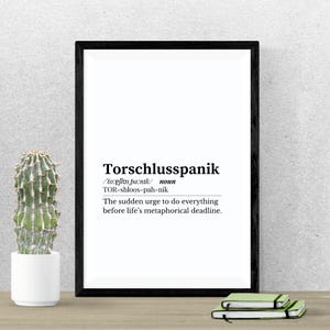 Torschlusspanik Print – Faux Dictionary Wall Art for Quiet Panic | German Word Poster for Fear of Missing Out | Printable Emotional Decor