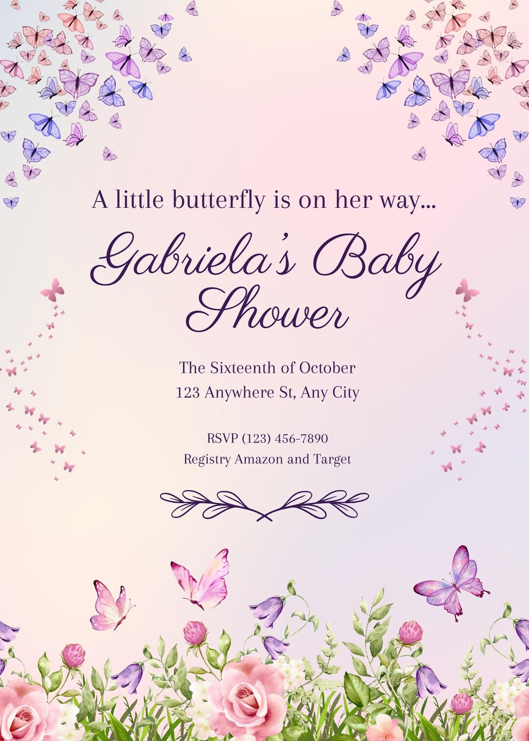Editable Butterfly Baby Shower Invitation Template | Canva Invite ...