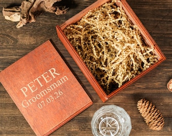 Personalized Whiskey Glass Set with Wooden Box, Groomsmen Gift, Best Man Gift, Groomsman Proposal, Boyfriend Gift, Gifts for Men