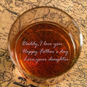 Personalized Whiskey Rock Glass, Father&#39;s Day Custom Gift for Husband, Dad, and Him, Handwritten Message on Bottom