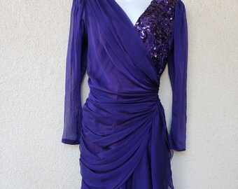 Vintage 1980s PROM // PARTY DRESS in Purple - by Tadashi. Size S