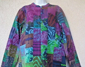 Vintage Reversible Quilted Jacket in a Patchwork Print, with a Button Front. Size M. New w/ Tag
