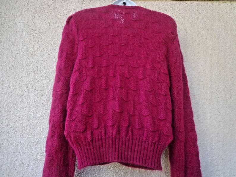 Vintage Red CARDIGAN SWEATER in a Fuzzy Mohair Blend. By Designer St Michael, Circa 1990s image 6