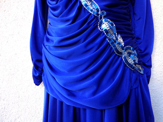 1980s  PROM / PARTY DRESS in Blue with Sequins an… - image 5