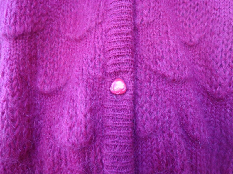 Vintage Red CARDIGAN SWEATER in a Fuzzy Mohair Blend. By Designer St Michael, Circa 1990s image 5