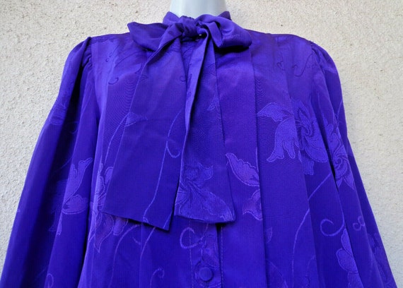 1980s Secretary Blouse in Bright Purple with Long… - image 1