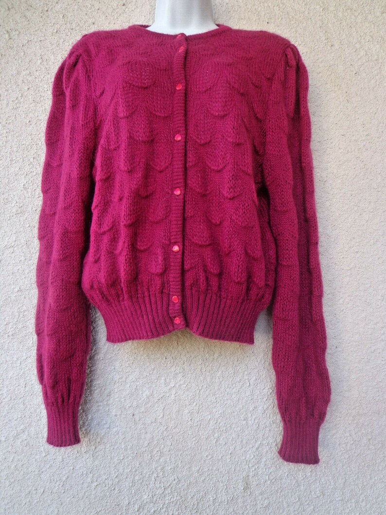 Vintage Red CARDIGAN SWEATER in a Fuzzy Mohair Blend. By Designer St Michael, Circa 1990s image 2