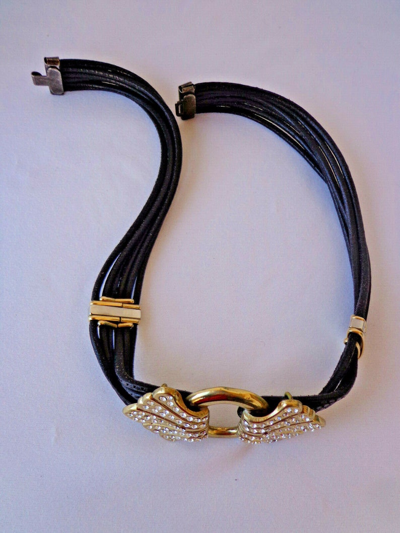 Made in Italy 30 Waist 1990s 5 Strand LEATHER BELT with a HUGE Goldtone Rhinestone ABuckle