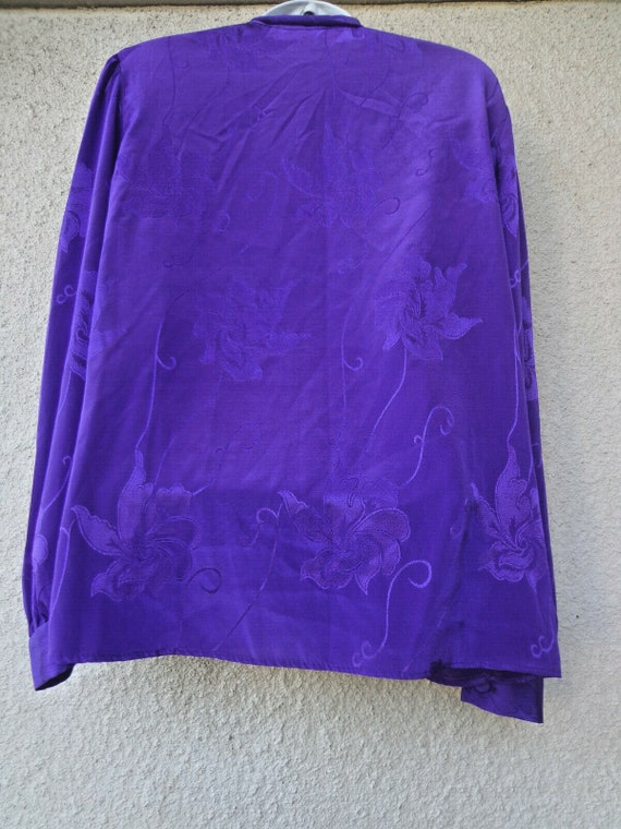 1980s Secretary Blouse in Bright Purple with Long… - image 6