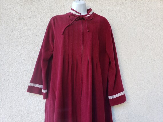 Vintage Velour Robe in Burgundy with Front Zipper… - image 1