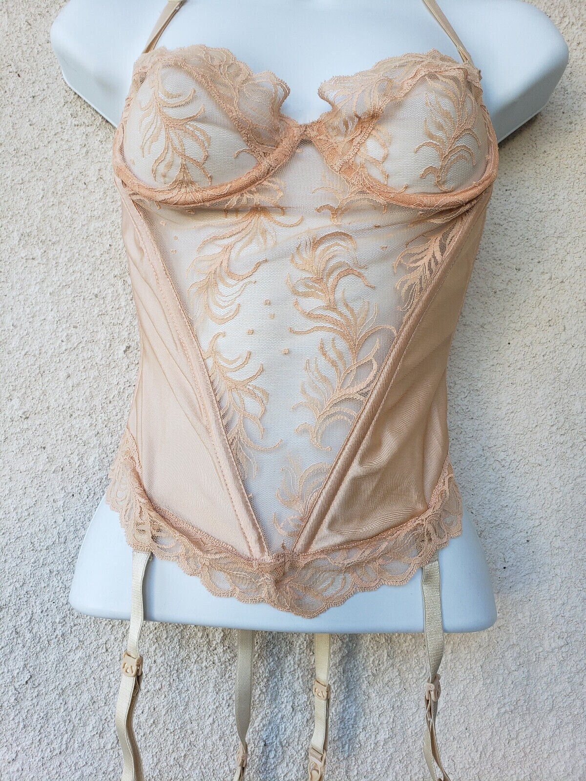 Recycled Nylon Bustier Bodysuit, Beige Color Thong Cut Swimsuit in
