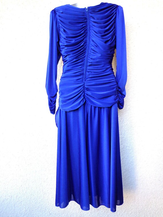 1980s  PROM / PARTY DRESS in Blue with Sequins an… - image 8