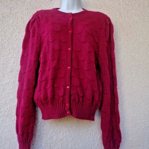 Vintage Red CARDIGAN SWEATER in a Fuzzy Mohair Blend. By Designer St Michael, Circa 1990s image 1