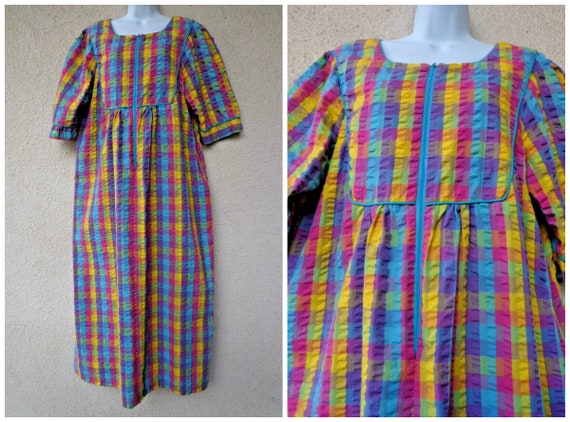 Vintage Saybury Seersucker Caftan // House Dress /