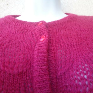 Vintage Red CARDIGAN SWEATER in a Fuzzy Mohair Blend. By Designer St Michael, Circa 1990s image 4