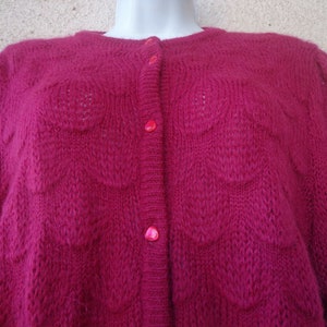 Vintage Red CARDIGAN SWEATER in a Fuzzy Mohair Blend. By Designer St Michael, Circa 1990s image 3