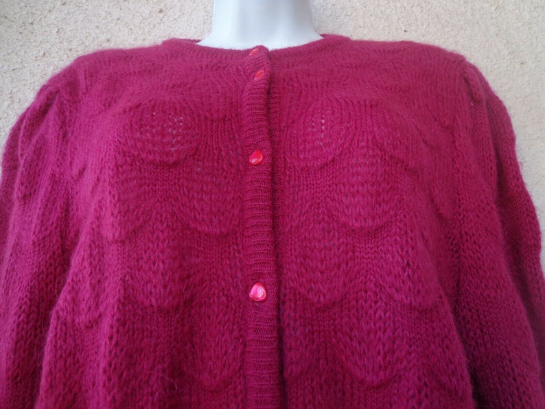 Vintage Red CARDIGAN SWEATER in a Fuzzy Mohair Blend. By Designer St Michael, Circa 1990s image 3