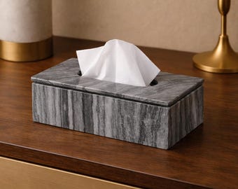 Striped Grey Marble Tissue Box – Handmade
