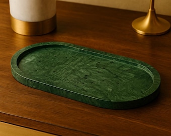 Green Marble Oval Tray | Handcrafted Vanity & Serving Tray | Housewarming Gift