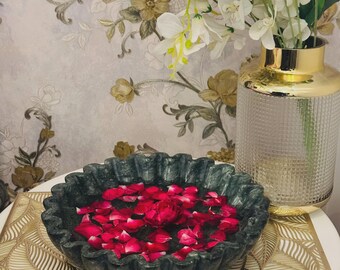 Green Marble Ruffle Bowl – Handmade Sculptural Serving Centrepiece