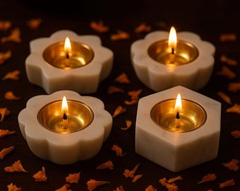 Juego de 4 candelabros de mármol y latón para decoración Diwali y portavelas