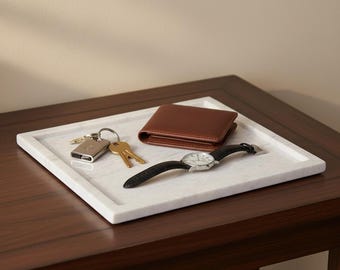 Handmade Square White Marble Tray | Luxury Decor Tray