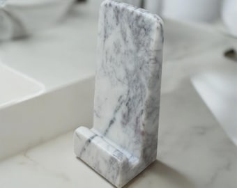 Soporte para teléfono de mármol blanco / Soporte de escritorio y mesita de noche artesanal