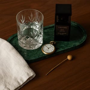 Green Marble Oval Tray | Handcrafted Decorative Vanity & Serving Plate