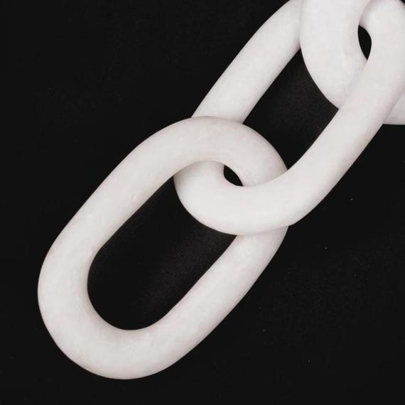 White Marble Chain Link Sculpture | Handcrafted Stone Table Décor | Coffee Table Accent