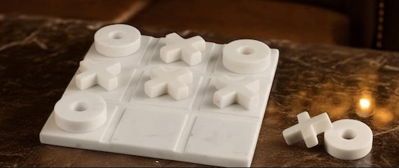 White Marble Tic Tac Toe Game Set