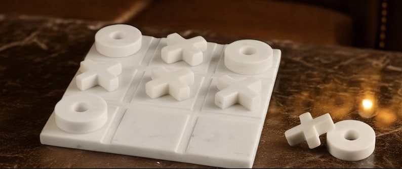White Marble Tic Tac Toe Game Set image 1