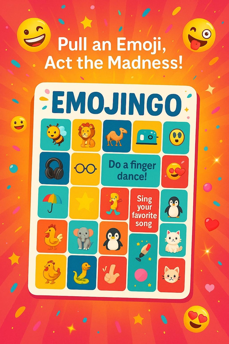 Emojingo™ – Printable Emoji Bingo Game | Hilarious Group Party Game | Task-based Bingo | Fun for ...