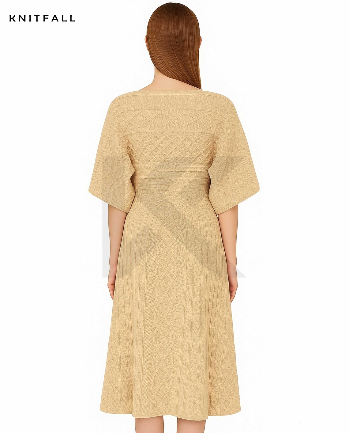 A-Line Boat Neck Short Sleeved Belted Midi Knitted Dress main image 1