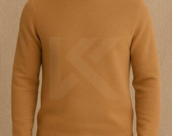 Suéter de cuello redondo color camel para hombre – Tejido de mezcla de lana