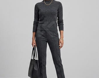 Handmade Charcoal Minimal Knit Set - Fitted Top & Tailored Pants | Modern Urban Style