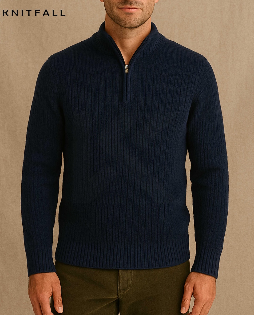 Navy Blue Ribbed Sweater Ribbed Half-zip Sweater: Navy Blue Acrylic Wool Blend, Fitted Knit - Etsy