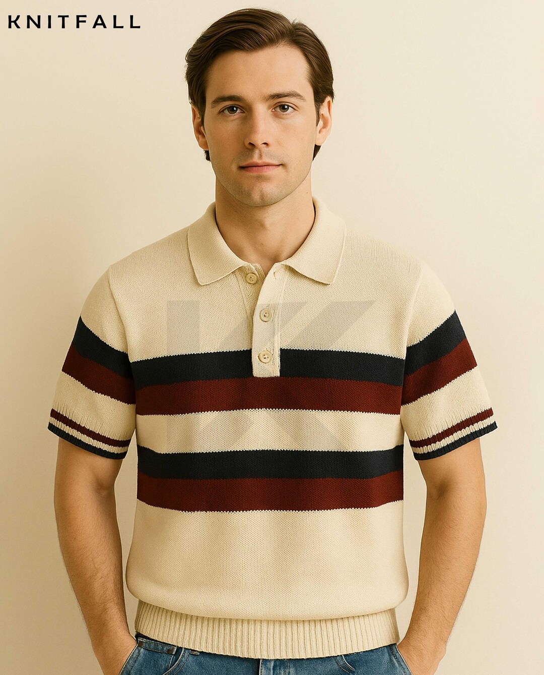 Vintage Knit Polo Shirt: Textured Cotton Blend, Mid-century Summer Wear ...