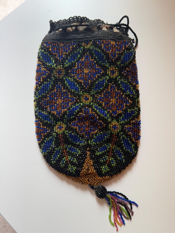 Antique Victorian Reticule beadwork bag - Gem