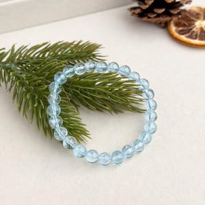 AAAAAA Genuine Blue Topaz Bracelet 7mm | Healing Gemstone | Throat Chakra | Dainty Beaded Bracelet