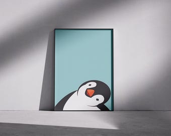 Stampa artistica di un pinguino giocoso / Decorazione moderna per la cameretta dei bambini