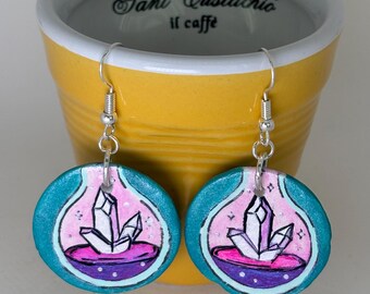 Elvira Earrings: Hand-crafted Ceramic Dangle Earrings, Acrylic Paint, Sterling Silver Ear Hooks