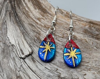 Jewell Earrings: Hand-crafted Ceramic Dangle Earrings, Acrylic Paint with Sterling Silver Hooks