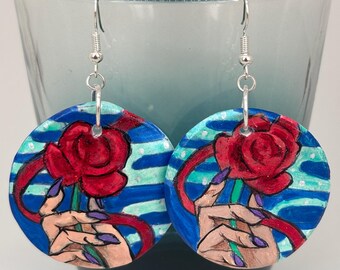 Juanita Earrings: Inspired by the Tarot! Hand-crafted Ceramic Dangle Earrings, Acrylic Paint with Sterling Silver Hooks