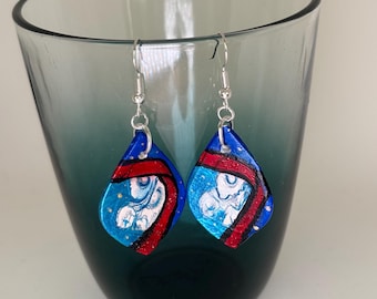Hulda Earrings: Hand-crafted Ceramic Dangle Earrings, Acrylic Paint with Sterling Silver Hooks