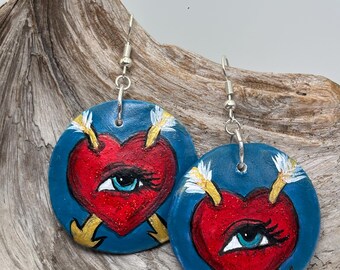 Juliet Earrings: Inspired by the Tarot! Hand-crafted Ceramic Dangle Earrings, Acrylic Paint with Sterling Silver Hooks
