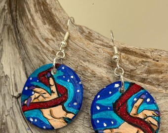 Sophronia Earrings: Inspired by the Tarot! Hand-crafted Ceramic Dangle Earrings, Acrylic Paint with Sterling Silver Hooks