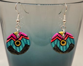Athena Earrings: Hand-crafted Ceramic Earrings, Acrylic Paint, Sterling Silver hooks
