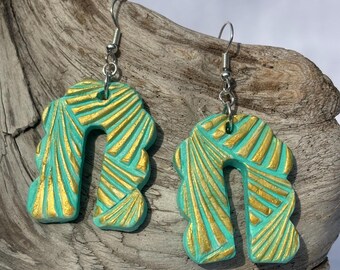 Armina Earrings: Hand-Crafted Ceramic Dangle Earrings, Sterling Silver, Gold and Teal