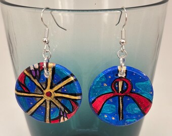 Odessa Earrings: Inspired by the Tarot! Hand-crafted Ceramic Dangle Earrings, Acrylic Paint with Sterling Silver Hooks